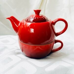 EUC LeCreuset Tea for One Set in Cerise (Cherry Red)